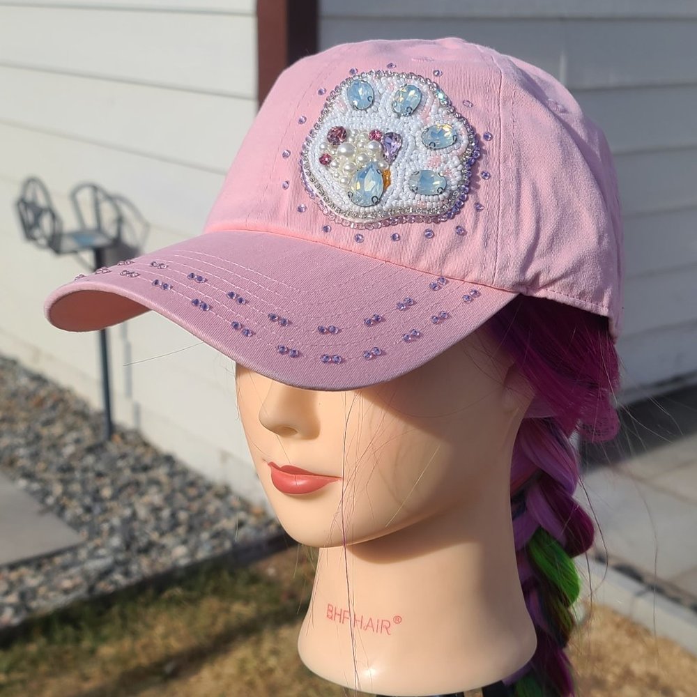 Ladies Pink Paw Print BLING Hat NEW
